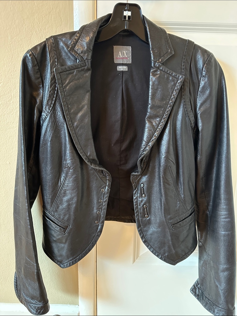 A/X Armani Exchange Women's Black Leather Tailored Jacket